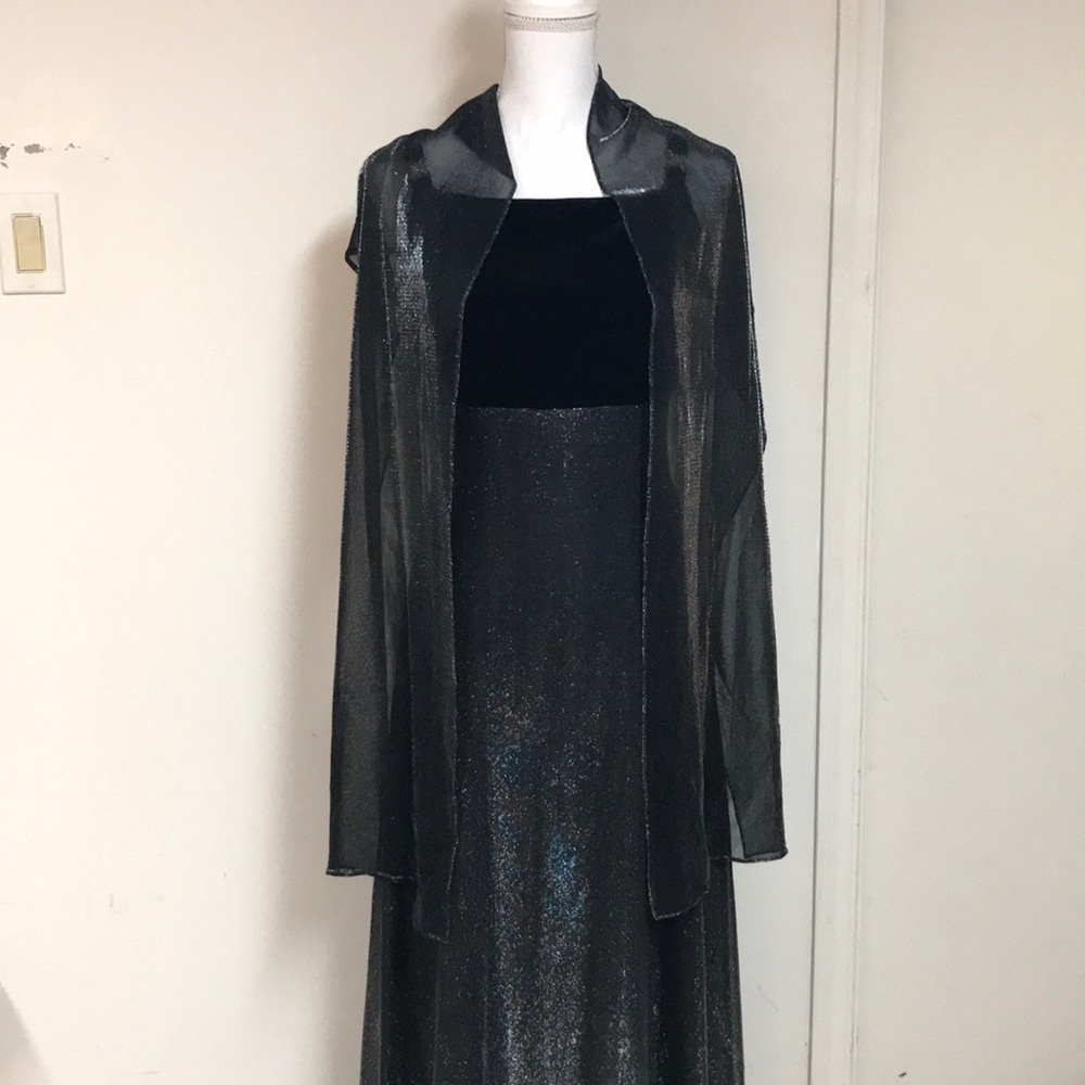 Betsy &Adam Sparkly black evening dress w/ scarf
